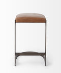 Brown cushioned stool with metal frame on a white background