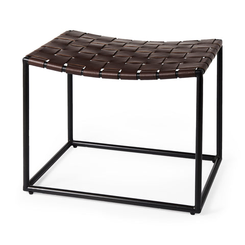 Clarissa Brown Woven Leather Stool - Mercana