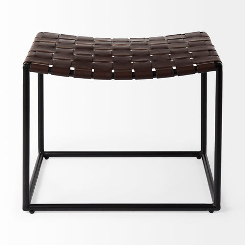 Clarissa Brown Woven Leather Stool - Mercana