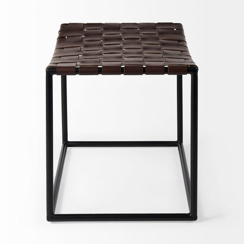 Clarissa Brown Woven Leather Stool - Mercana
