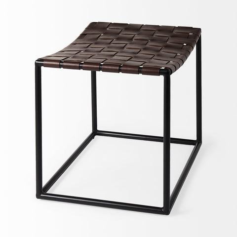 Clarissa Brown Woven Leather Stool - Mercana