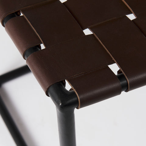 Clarissa Brown Woven Leather Stool - Mercana