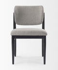 Gray upholstered chair with black legs 