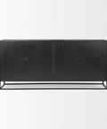 Black wooden sideboard with metal frame on a white background