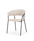 Beige chair with black metal legs on a white background