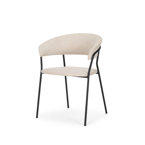 Beige chair with black metal legs on a white background