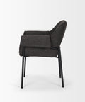 Dark gray upholstered chair with black metal legs on a white background