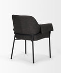 Dark gray upholstered chair with black metal legs on a white background