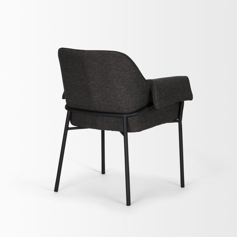Dark gray upholstered chair with black metal legs on a white background