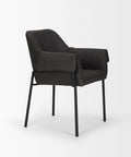 Dark gray upholstered chair with black metal legs on a white background