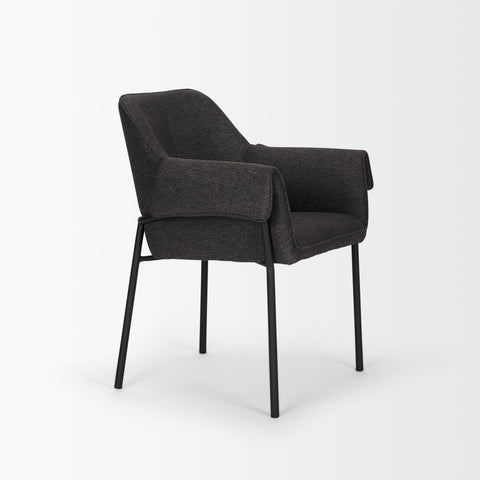 Dark gray upholstered chair with black metal legs on a white background