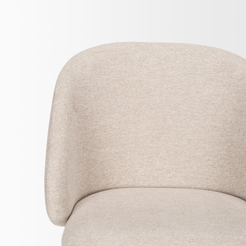 Close-up of a beige upholstered chair on a white background