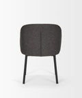 Gray upholstered chair with black legs on a white background
