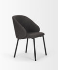 Dark gray upholstered chair with black metal legs on a white background