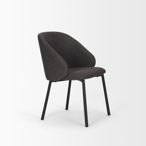 Dark gray upholstered chair with black metal legs on a white background