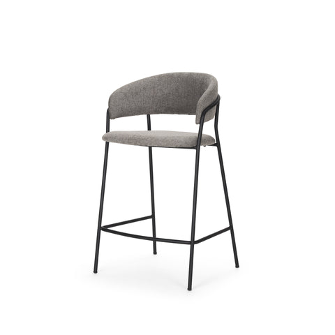 Gray bar stool with black metal legs on a white background