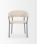 Beige chair with black metal legs on a white background