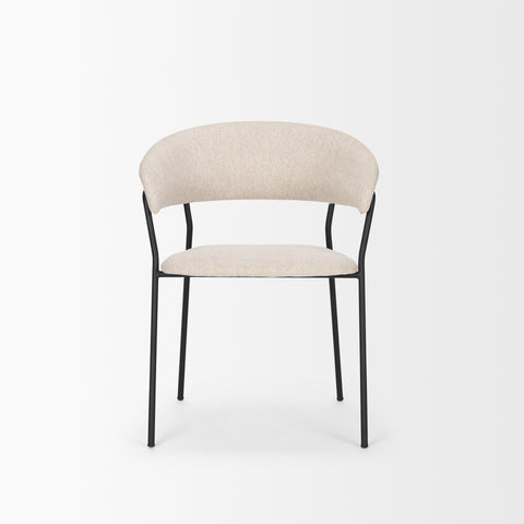 Beige chair with black metal legs on a white background