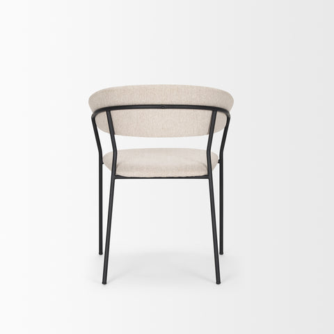 Beige chair with black metal frame on a white background