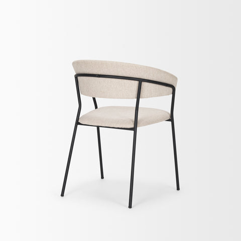 Beige chair with black metal frame on a white background