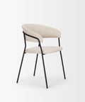 Beige chair with black metal legs on a white background