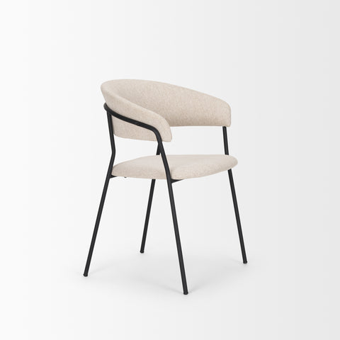 Beige chair with black metal legs on a white background