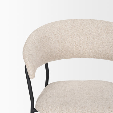 Close-up of a chair with beige upholstered backrest and seat on a white background