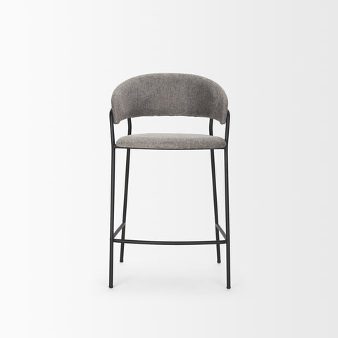 Gray bar stool with black metal frame on a white background