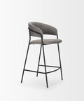 Gray bar stool with black metal legs on a white background