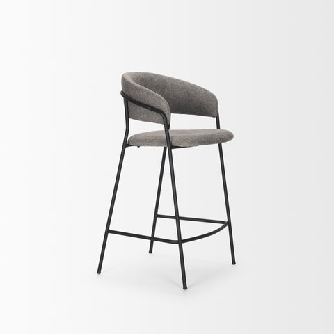 Gray bar stool with black metal legs on a white background