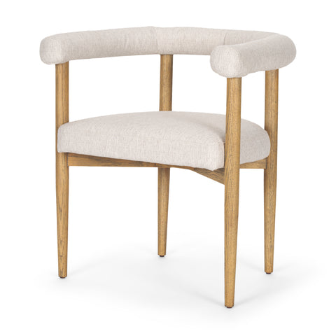 Chair with beige cushioned seat and backrest on a white background