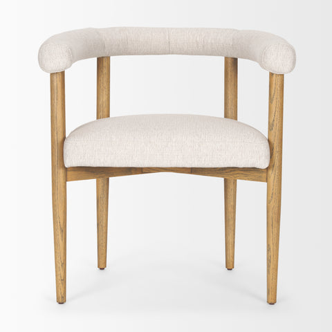 Chair with beige cushioned seat and backrest on a white background