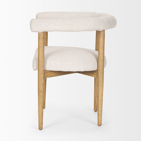 Chair with beige cushioned seat and backrest on a white background