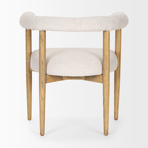 Chair with beige cushioned seat and backrest on a white background