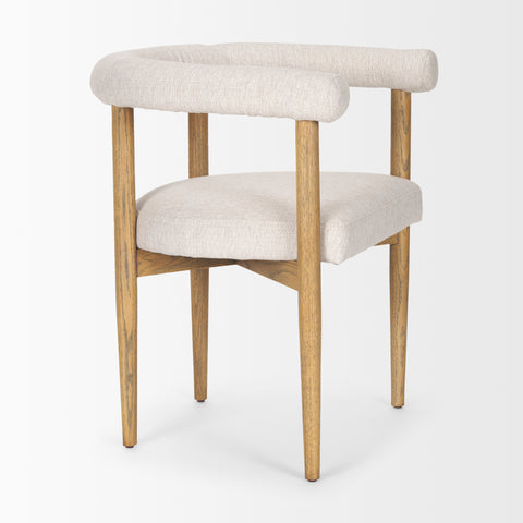 Chair with beige cushioned seat and backrest on a white background
