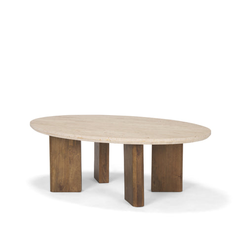 travertine top coffee table oval shape