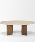 travertine top coffee table oval shape
