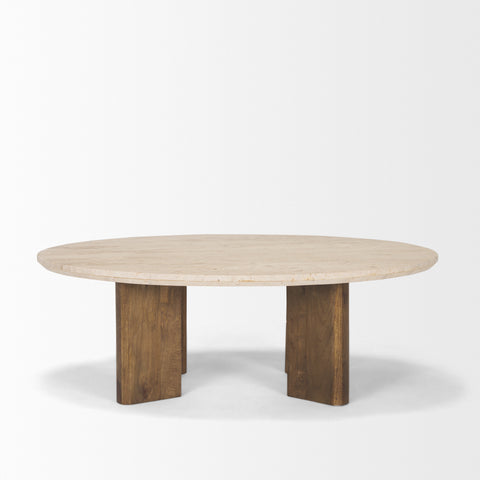 travertine top coffee table oval shape