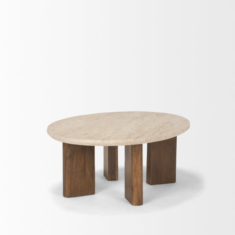 travertine top coffee table oval shape