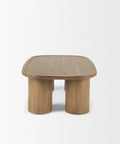Wooden side table with a square top and cylindrical legs on a white background