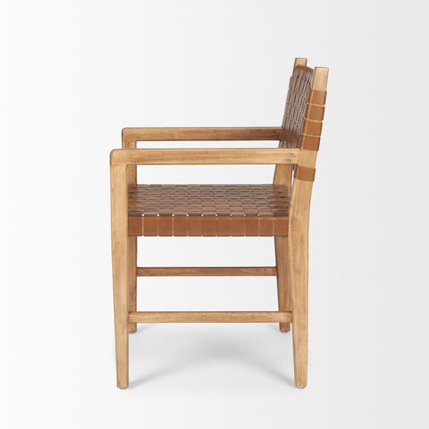 Wooden chair with woven seat and backrest on a white background