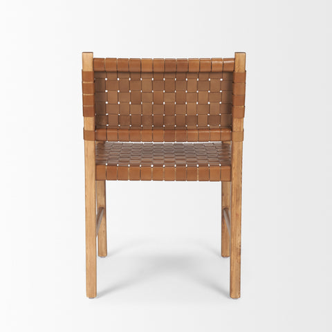 Wooden chair with woven backrest and seat on a white background