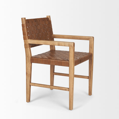 Wooden chair with woven seat and backrest on a white background
