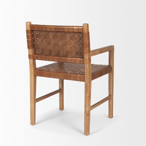 Wooden chair with woven seat and backrest on a white background