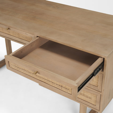 Grier Light Brown Mango Wood Cane Desk