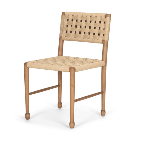 Wooden chair with woven seat and backrest on a white background