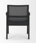 Black chair with woven backrest on a white background