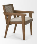 Wooden armchair with woven backrest on a white background