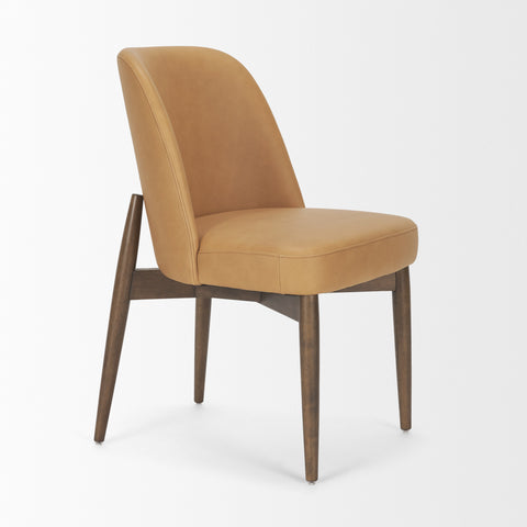 Brown chair with wooden legs on a white background