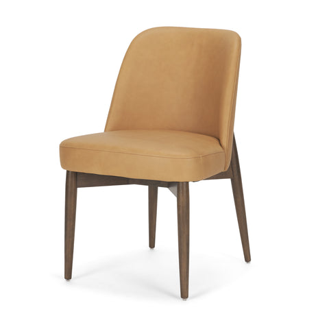 Brown chair with wooden legs on a white background